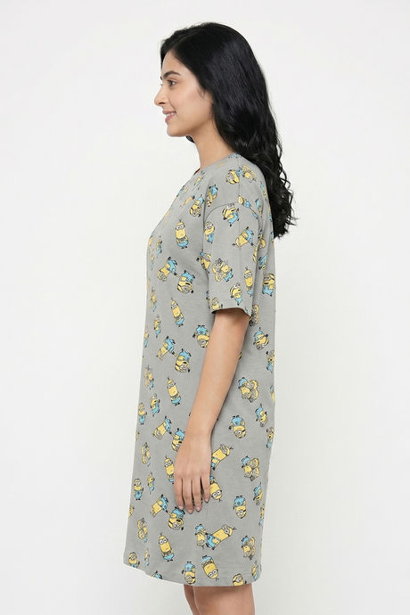 Zivame Minions Knit Cotton Loungewear Dress - Ultimate Grey — image 4